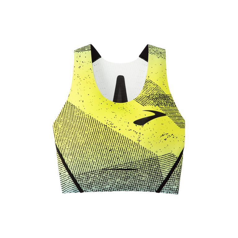 Brooks Elite Crop - Womens Running Bra - Mavericks Lightning Print/Greenyellow (45862JPIR)